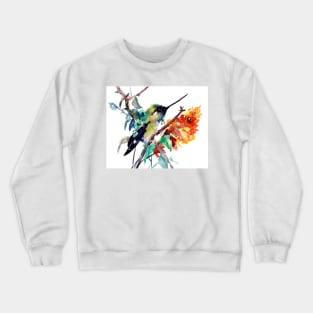 Cute Hummingbird and Orange Flower Crewneck Sweatshirt